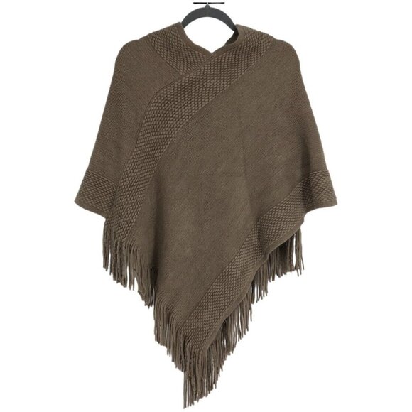Brown knit poncho with tassel  fringe OS - Picture 1 of 13